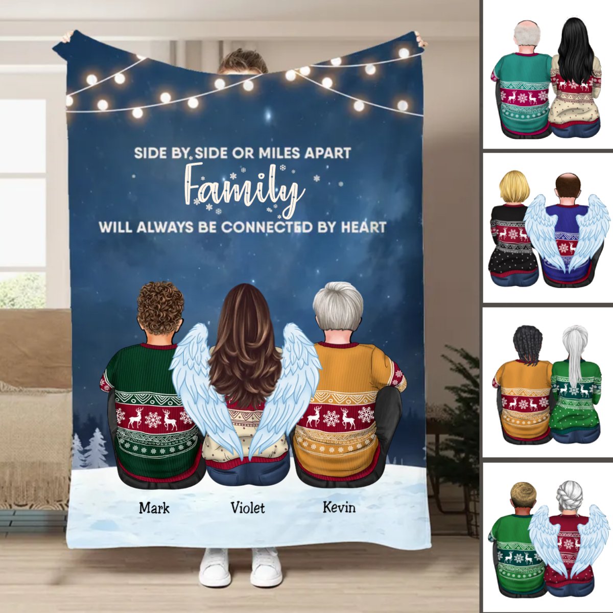 Family - Side By Side Or Miles Apart ... Will Always Be Connected By Heart - Personalized Blanket - Makezbright Gifts