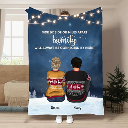 Family - Side By Side Or Miles Apart ... Will Always Be Connected By Heart - Personalized Blanket - Makezbright Gifts