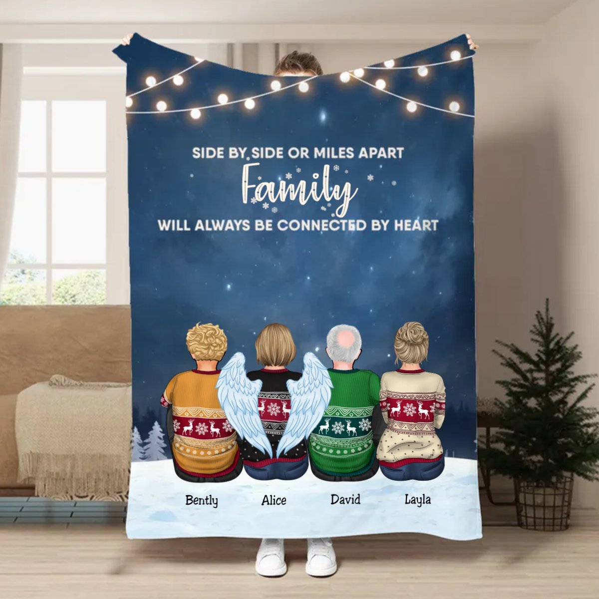 Family - Side By Side Or Miles Apart ... Will Always Be Connected By Heart - Personalized Blanket - Makezbright Gifts