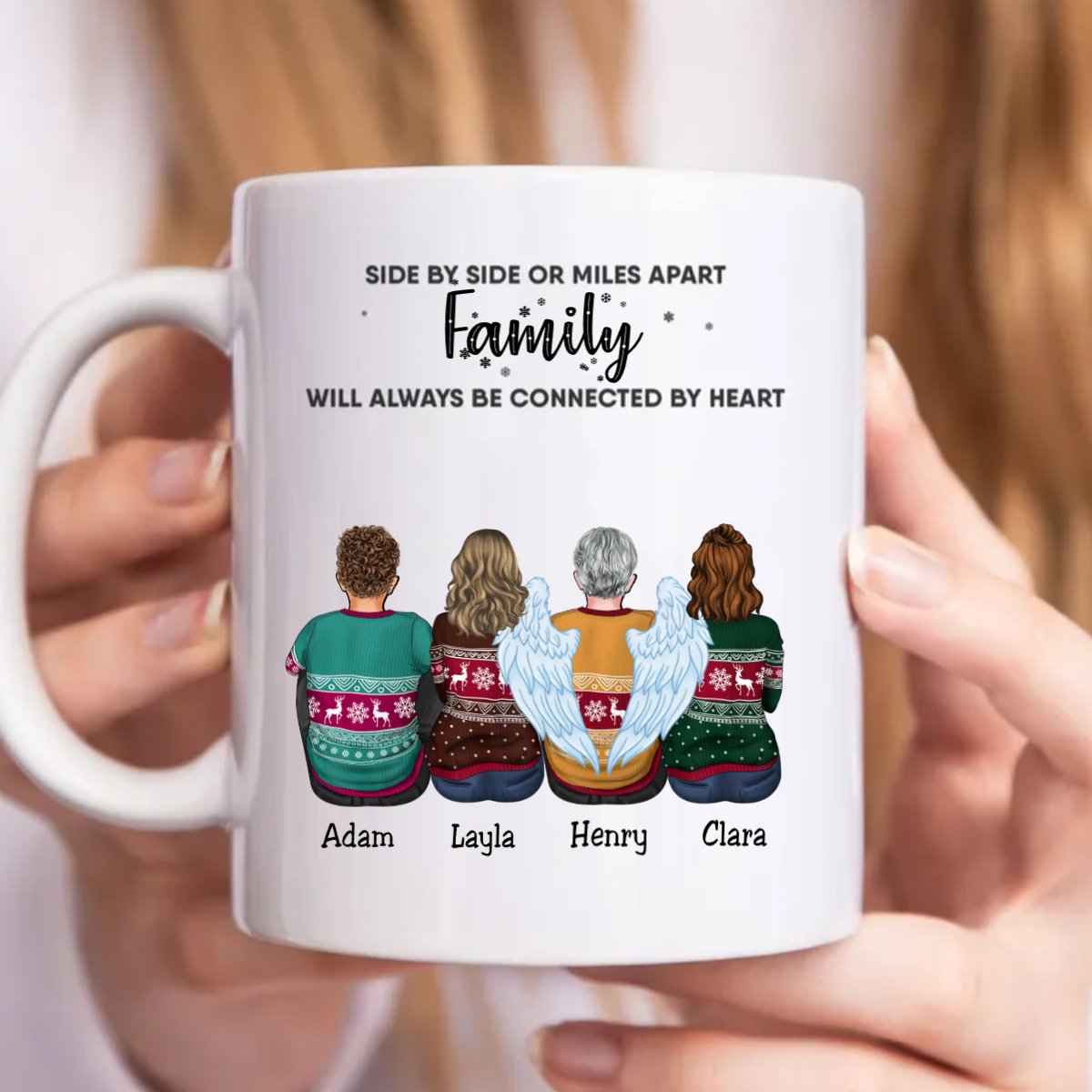 Family - Side By Side Or Miles Apart ... Will Always Be Connected By Heart - Personalized Mug - Makezbright Gifts