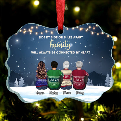 Family - Side By Side Or Miles Apart ... Will Always Be Connected By Heart - Personalized Transparent Ornament - Makezbright Gifts