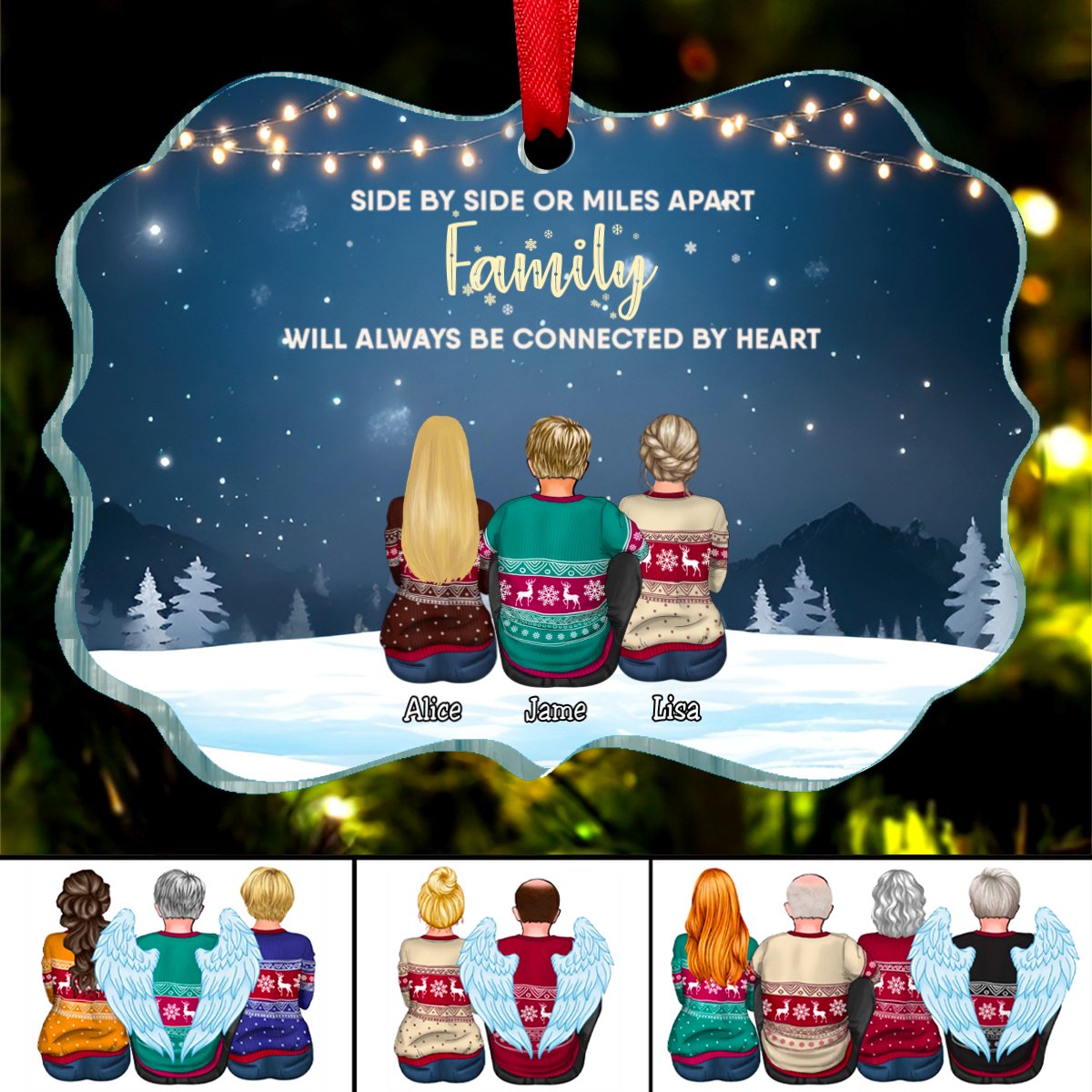 Family - Side By Side Or Miles Apart ... Will Always Be Connected By Heart - Personalized Transparent Ornament - Makezbright Gifts