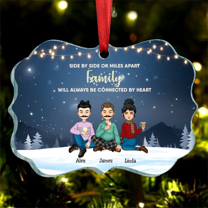 Family - Side By Side Or Miles Apart ... Will Always Be Connected By Heart - Personalized Transparent Ornament - Makezbright Gifts