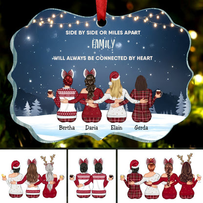 Family - Side By Side Or Miles Apart ... Will Always Be Connected By Heart - Personalized Transparent Ornament V3 - Makezbright Gifts