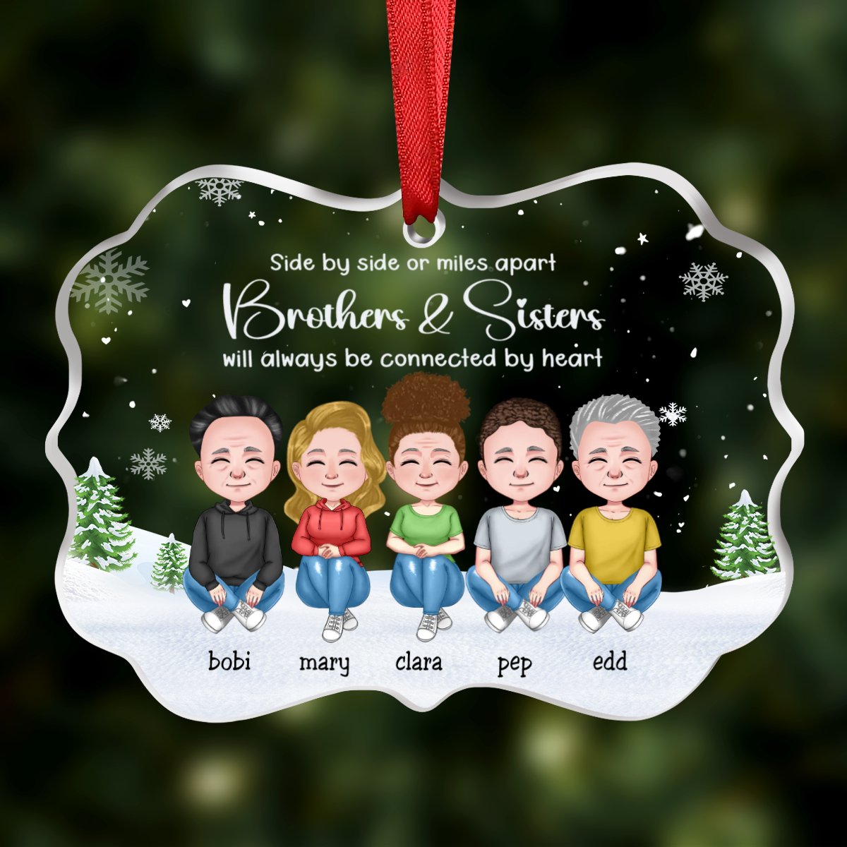 Family - Side By Side Or Miles Apart ... Will Always Be Connected By Heart - Personalized Transparent Ornament (Ver. 2) - Makezbright Gifts