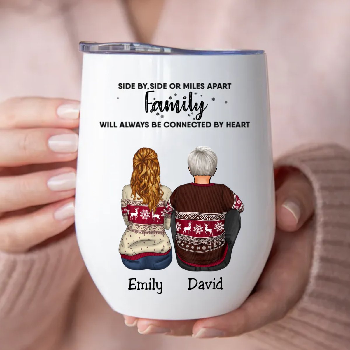 Family - Side By Side Or Miles Apart ... Will Always Be Connected By Heart - Personalized Wine Tumbler - Makezbright Gifts