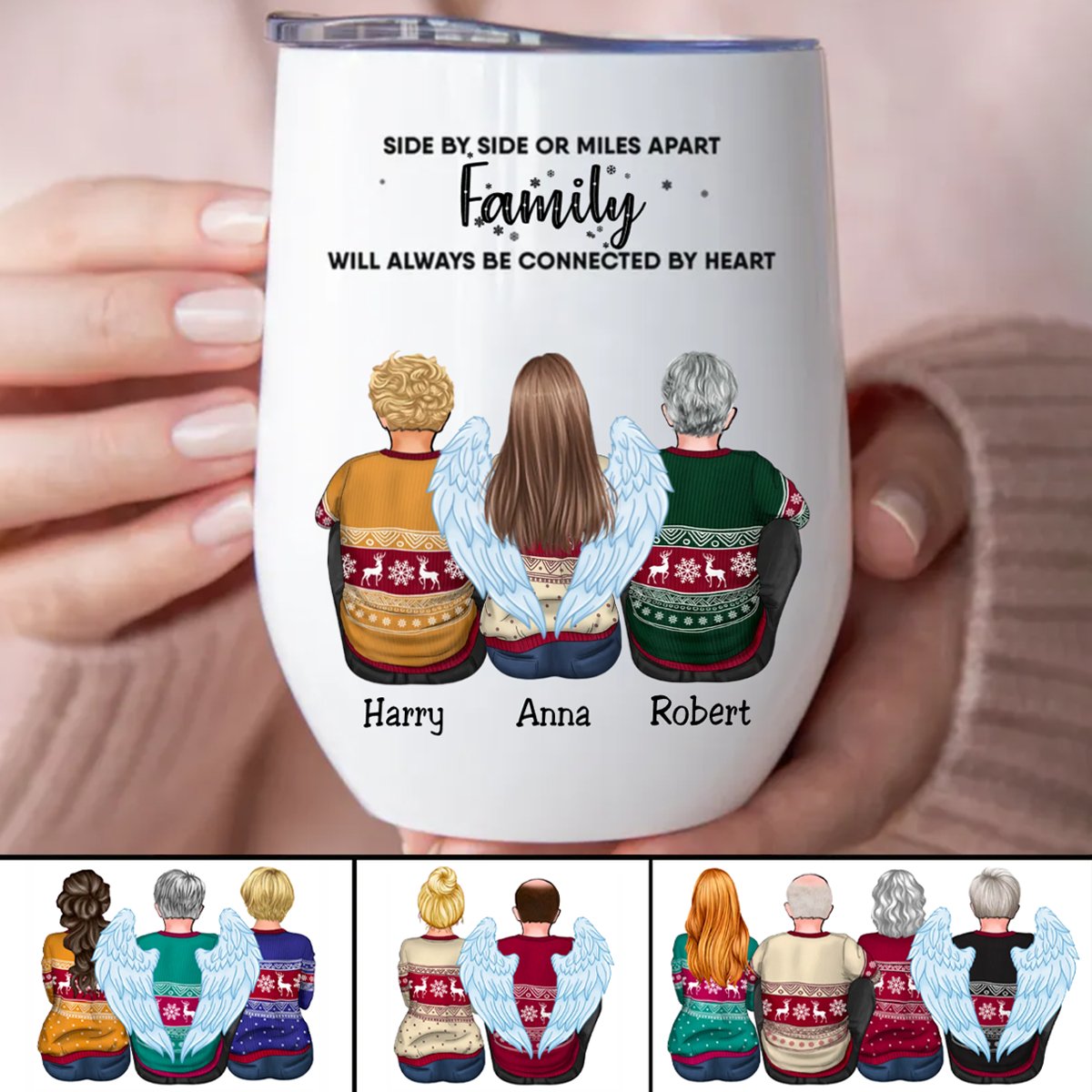 Family - Side By Side Or Miles Apart ... Will Always Be Connected By Heart - Personalized Wine Tumbler - Makezbright Gifts