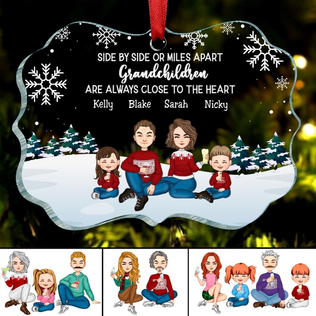 Family - Side By Side or Smiles A Part Grandchildren Are Always Close To The Heart - Personalized Acrylic Ornament - Makezbright Gifts