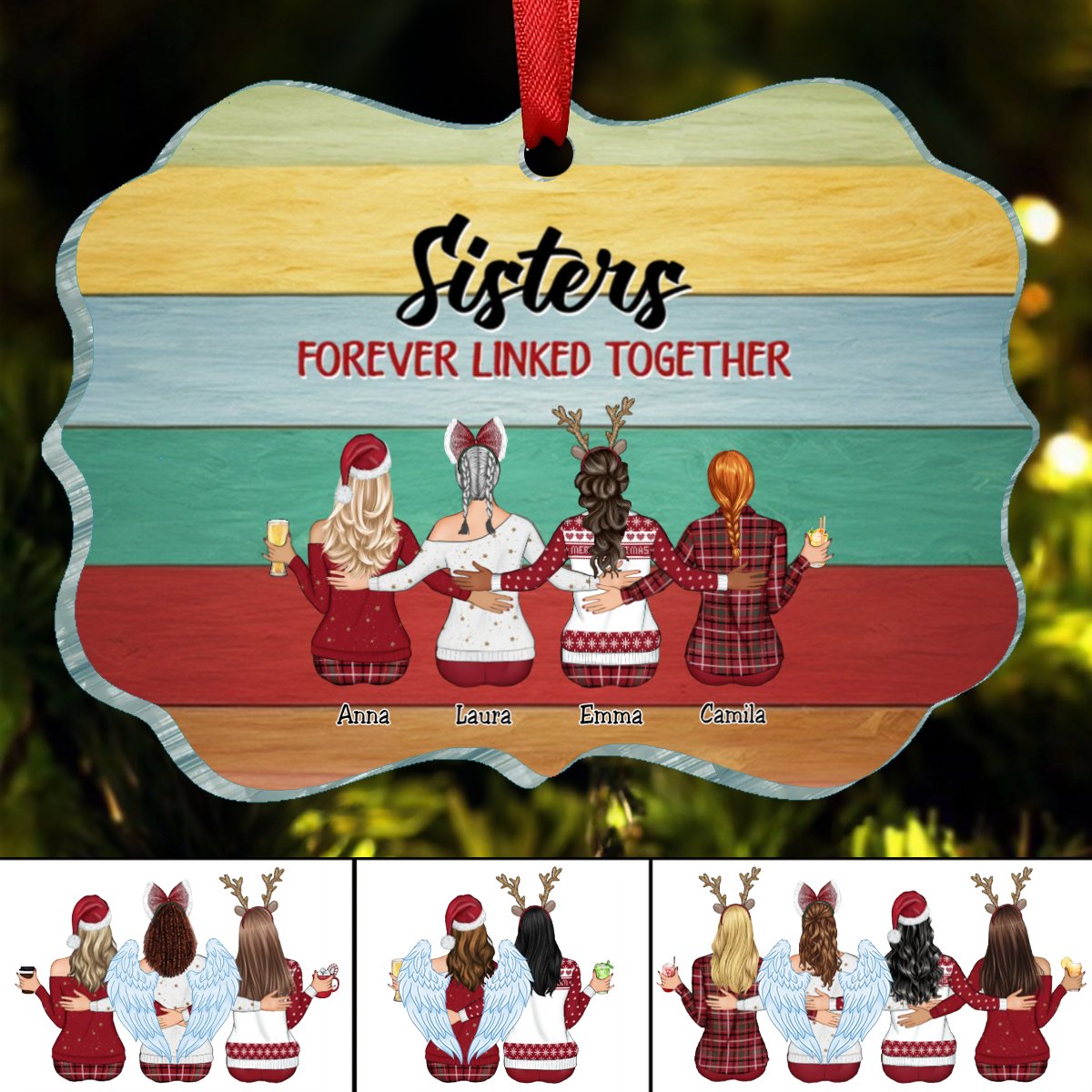 Family - Sisters Forever Linked Together - Personalized Acrylic Ornament - Makezbright Gifts