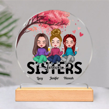 Family - Sisters Forever - Personalized Circle Acrylic Plaque - Makezbright Gifts