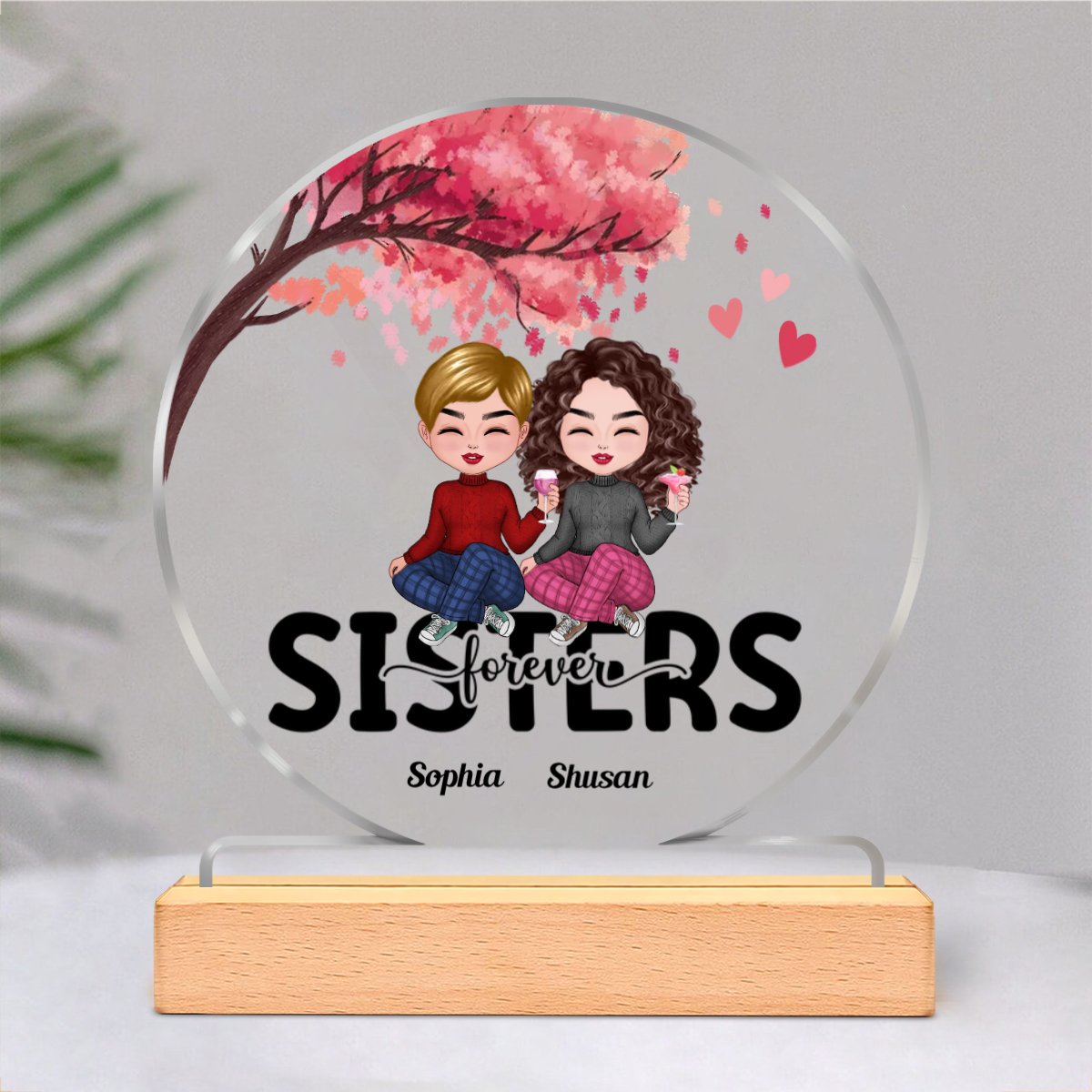 Family - Sisters Forever - Personalized Circle Acrylic Plaque - Makezbright Gifts