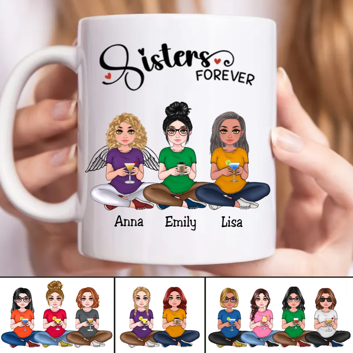 Family - Sisters Forever - Personalized Mug (NM) - Makezbright Gifts