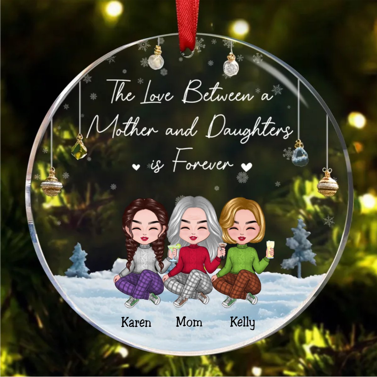 Family - The Love Between A Mother And Daughter Is Forever - Personalized Acrylic Circle Ornament - Makezbright Gifts