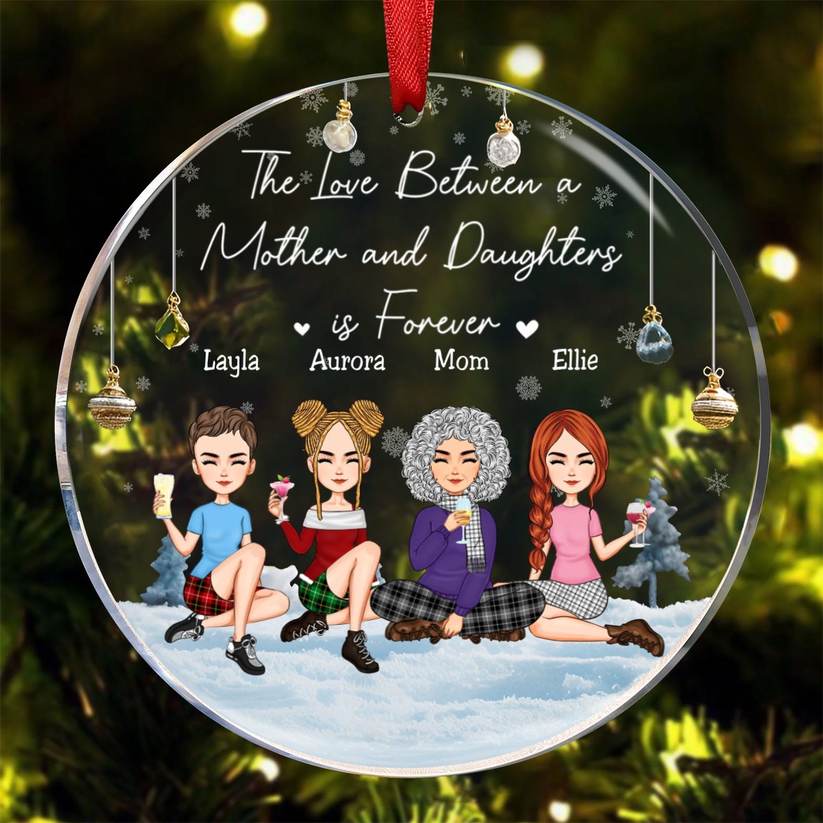 Family - The Love Between A Mother And Daughter Is Forever - Personalized Acrylic Circle Ornament (NV) - Makezbright Gifts