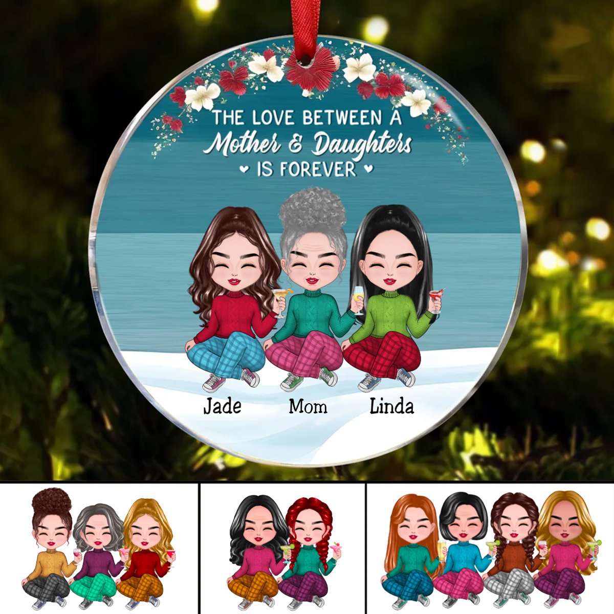 Family - The Love Between A Mother And Daughter Is Forever - Personalized Circle Ornament - Makezbright Gifts