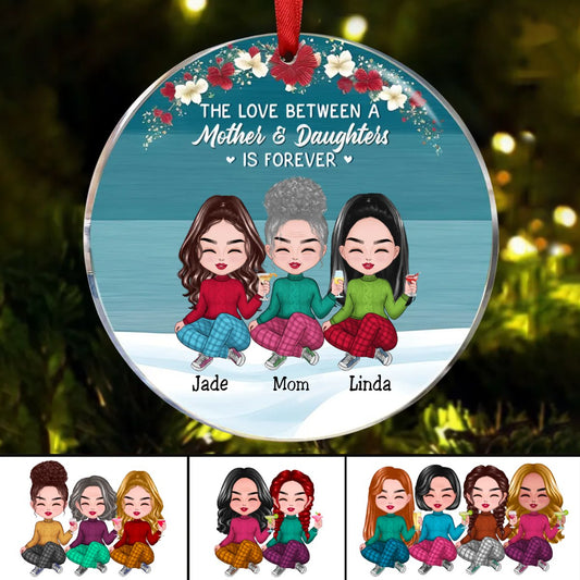 Family - The Love Between A Mother And Daughter Is Forever - Personalized Circle Ornament - Makezbright Gifts