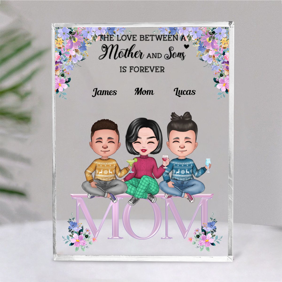 Family - The Love Between A Mother And Sons Is Forever - Personalized Acrylic Plaque (NM) - Makezbright Gifts