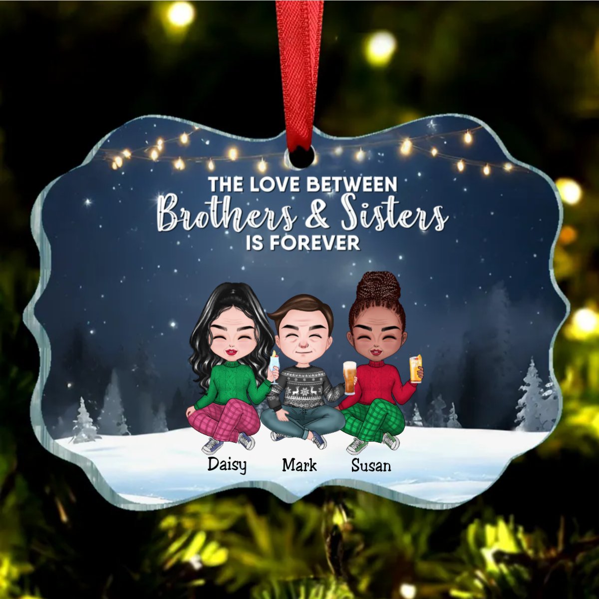 Family - The Love Between Brothers And Sisters Is Forever - Personalized Ornament - Makezbright Gifts