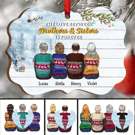 Family - The Love Between Brothers & Sisters Is Forever - Personalized Acrylic Ornament (Snow Man) - Makezbright Gifts