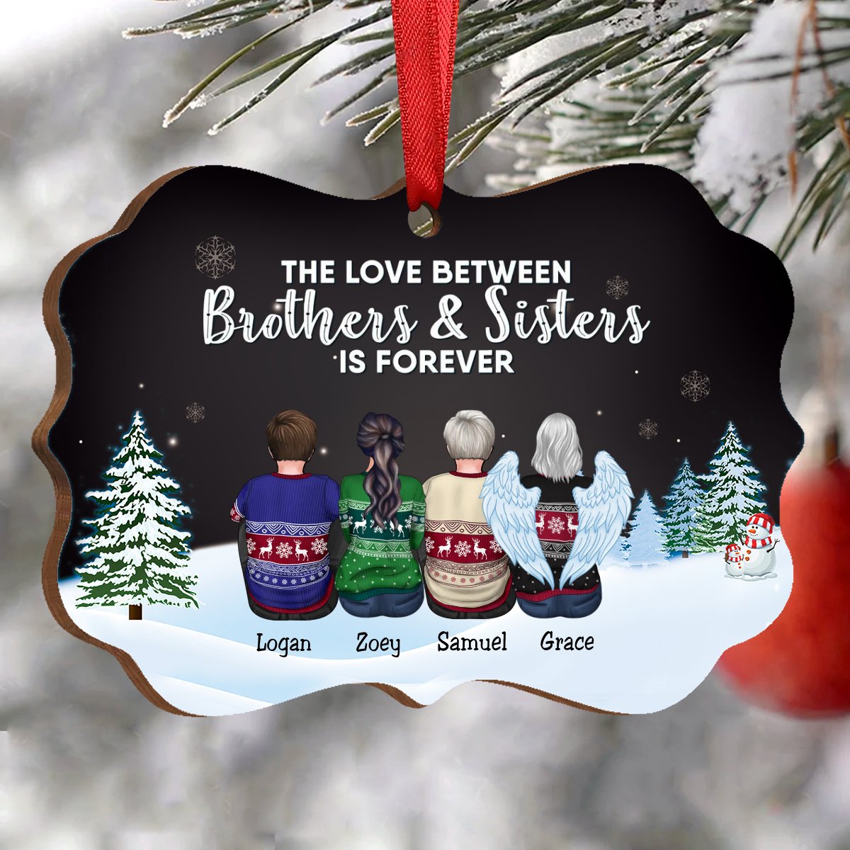 Family - The Love Between Brothers & Sisters Is Forever - Personalized Christmas Ornament (Black) - Makezbright Gifts