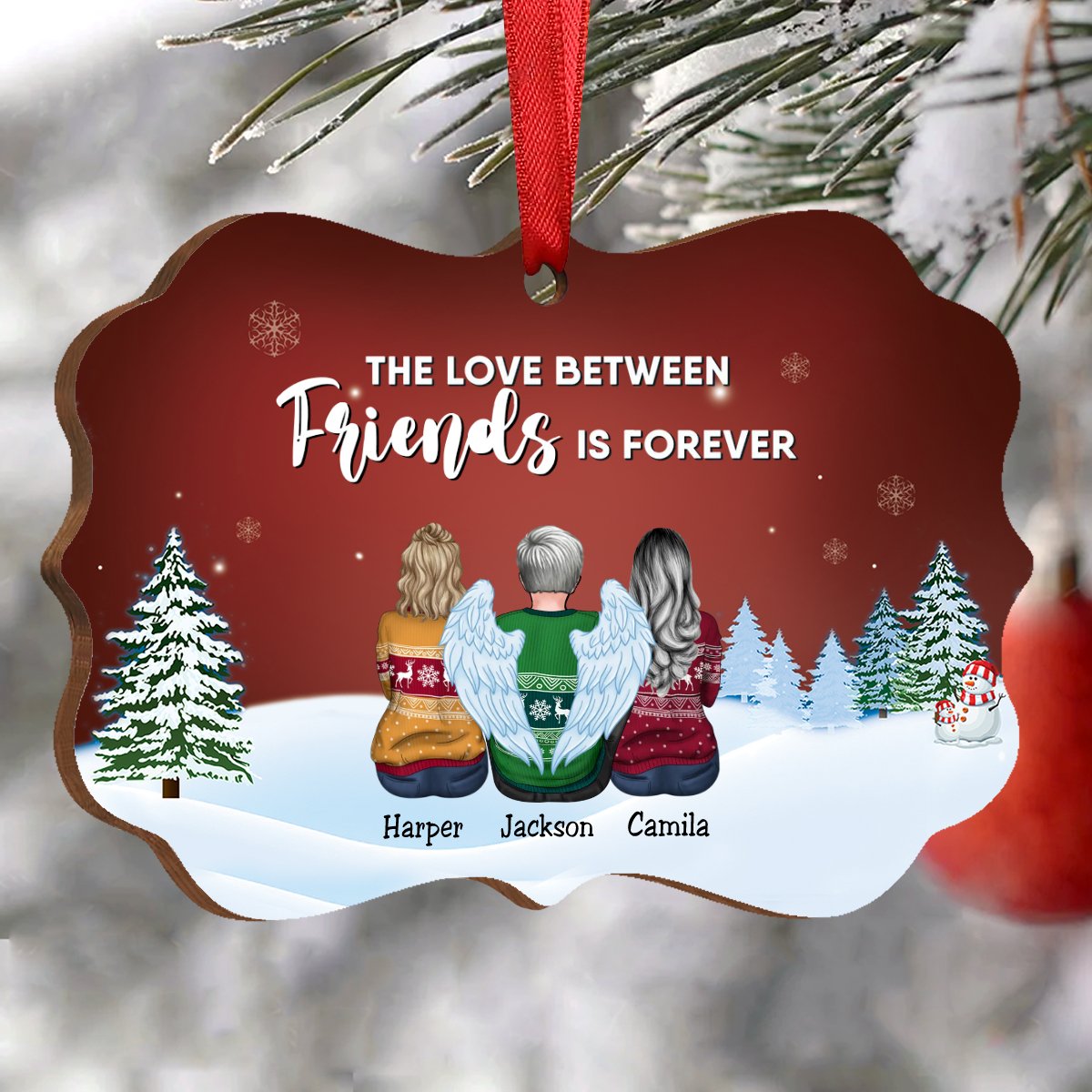 Family - The Love Between Friends Is Forever - Personalized Christmas Ornament (Red) - Makezbright Gifts