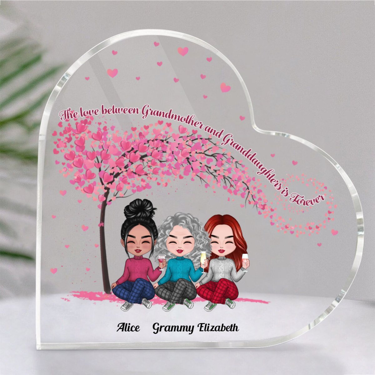 Family - The Love Between Grandmother And Granddaughters Is Forever - Personalized Acrylic Plaque (HEART) - Makezbright Gifts