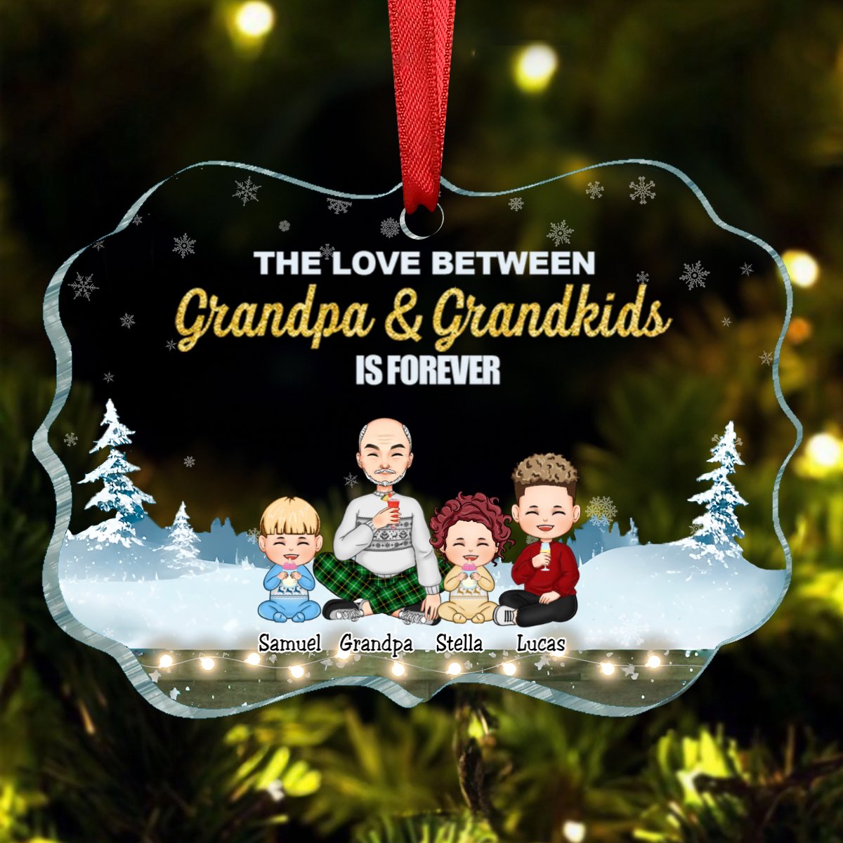 Family - The Love Between Grandpa & Grandkids Is Forever - Personalized Acrylic Ornament (HN) - Makezbright Gifts