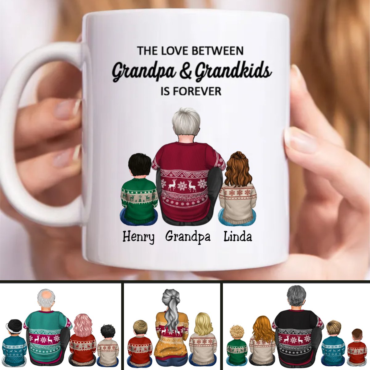 Family - The Love Between Grandpa & Grandkids Is Forever - Personalized Mug - Makezbright Gifts