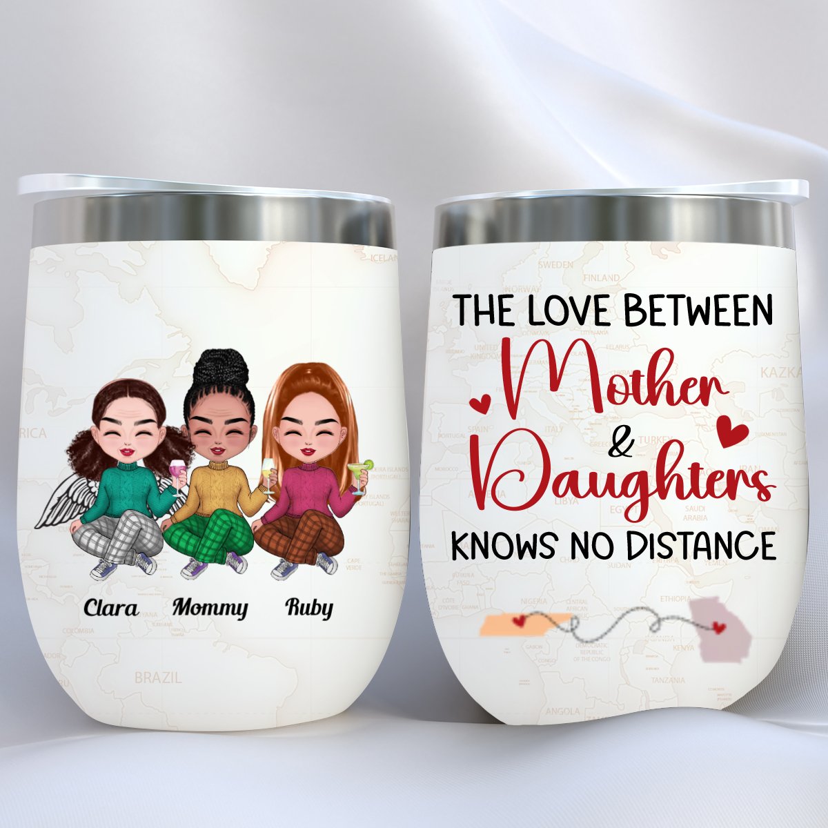 Family - The Love Between Mother And Daughters Knows No Distance - Personalized Wine Tumbler - Makezbright Gifts