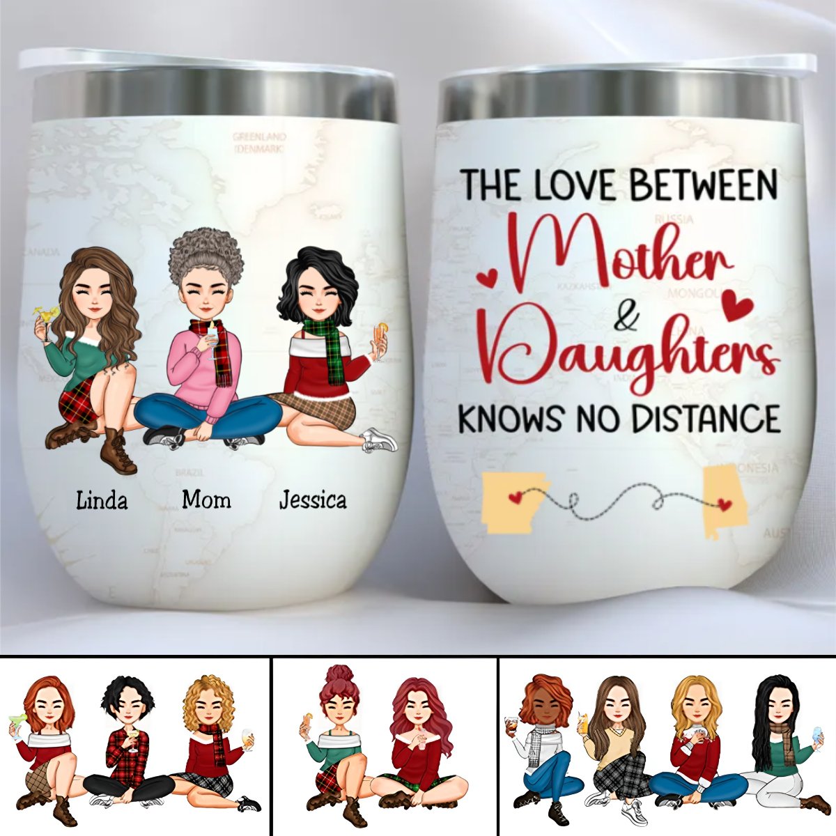 Family - The Love Between Mother And Daughters Knows No Distance - Personalized Wine Tumbler - Makezbright Gifts