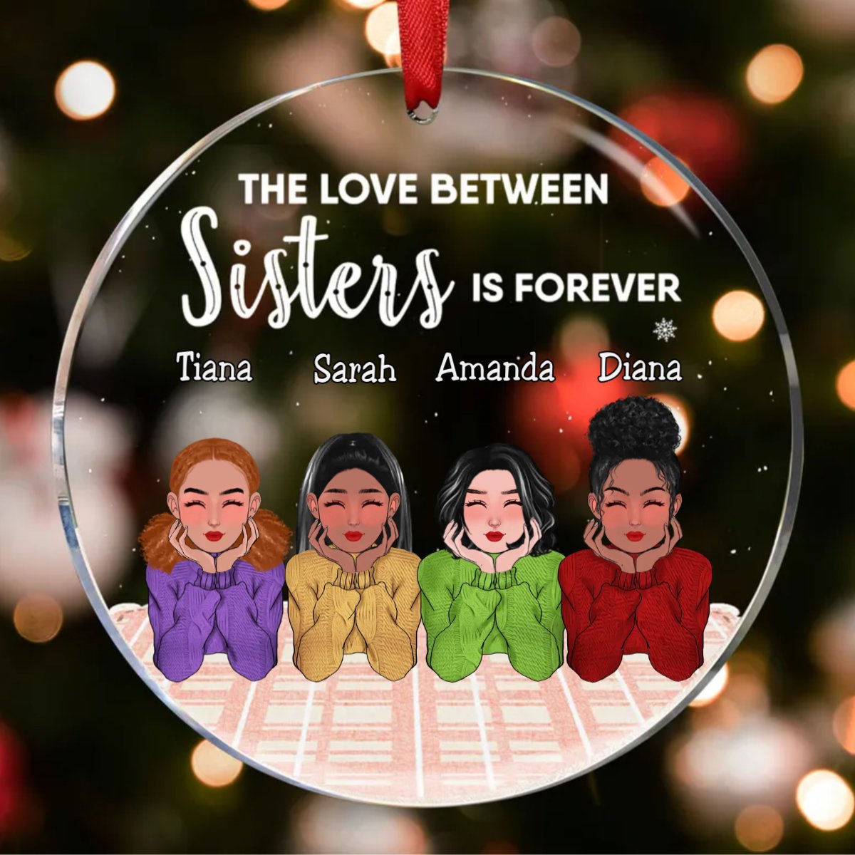 Family - The Love Between Sisters Is Forever V6 - Personalized Circle Ornament - Makezbright Gifts