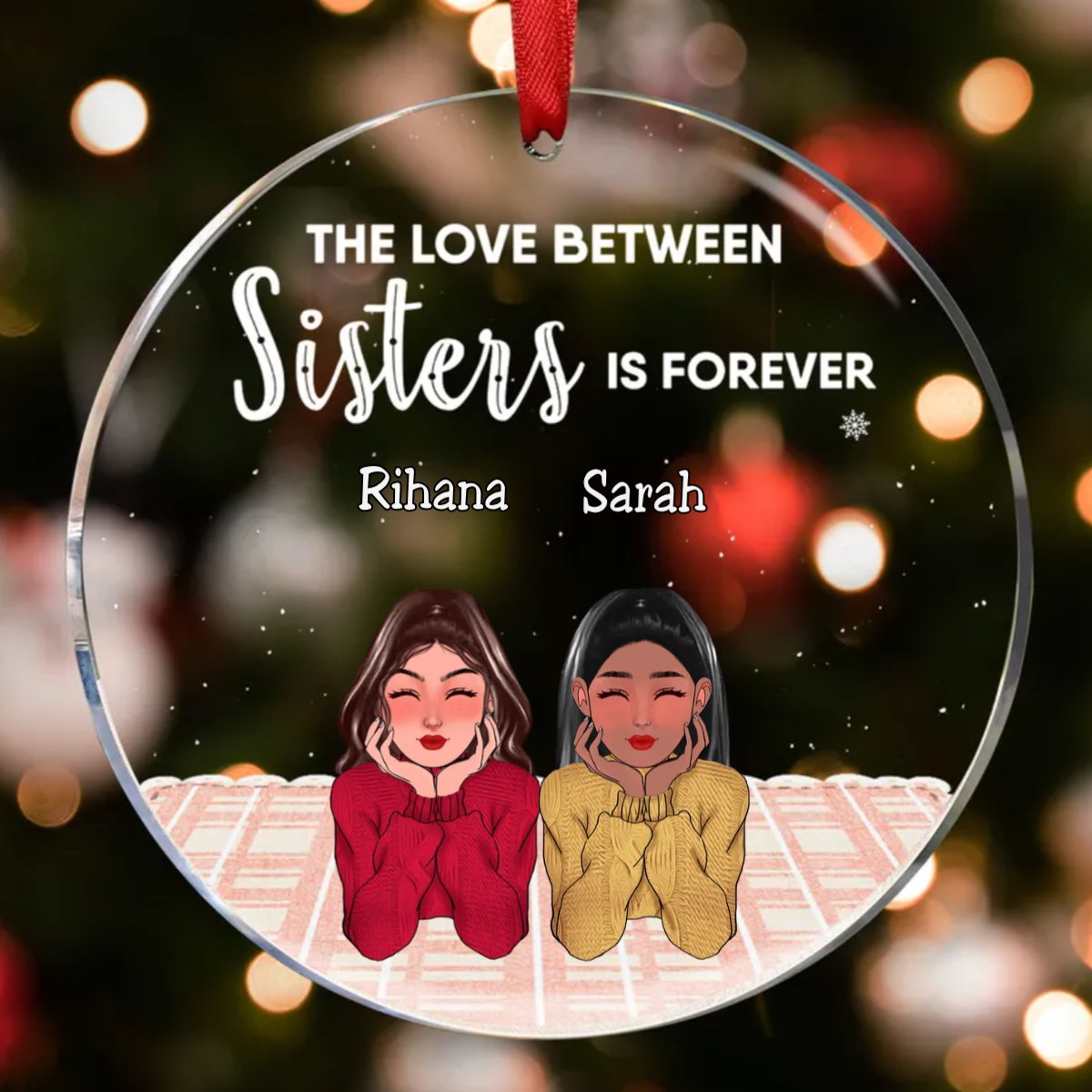 Family - The Love Between Sisters Is Forever V6 - Personalized Circle Ornament - Makezbright Gifts