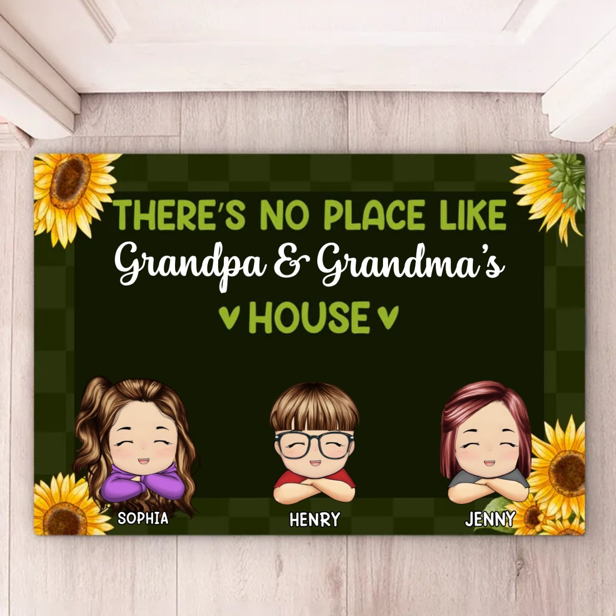 Family - There's No Place Like Grandma & Grandpa's House - Personalized Doormat - Makezbright Gifts