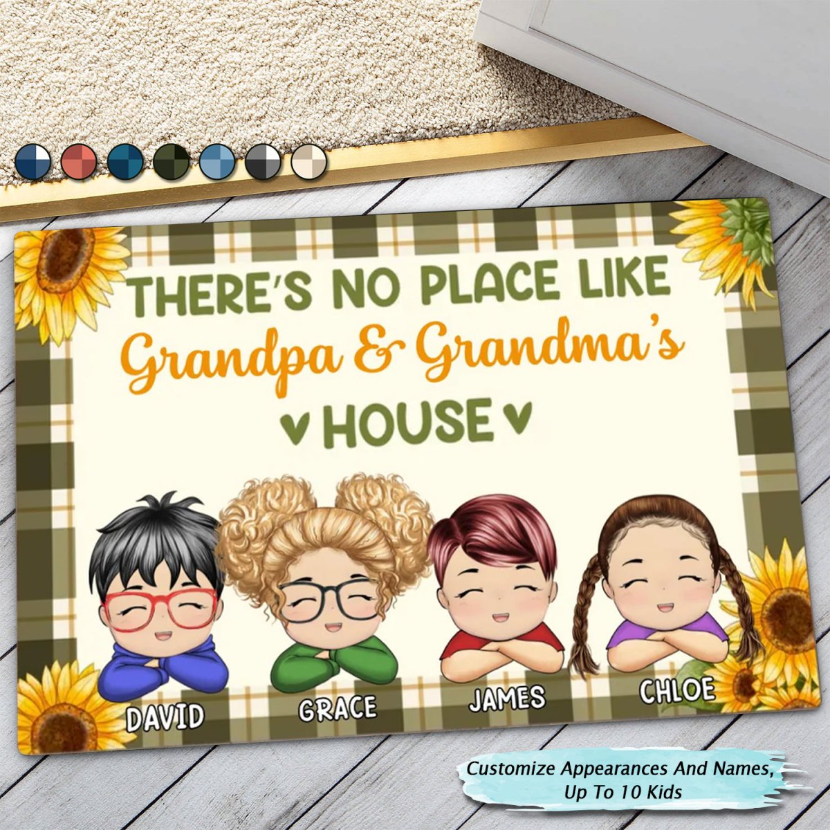 Family - There's No Place Like Grandma & Grandpa's House - Personalized Doormat - Makezbright Gifts