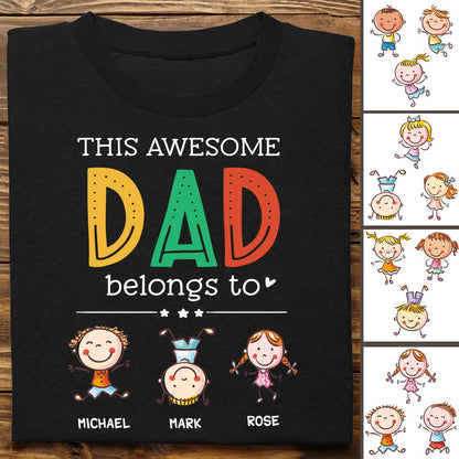 Family - This Awesome Dad Belongs To - Personalized T - Shirt - Makezbright Gifts