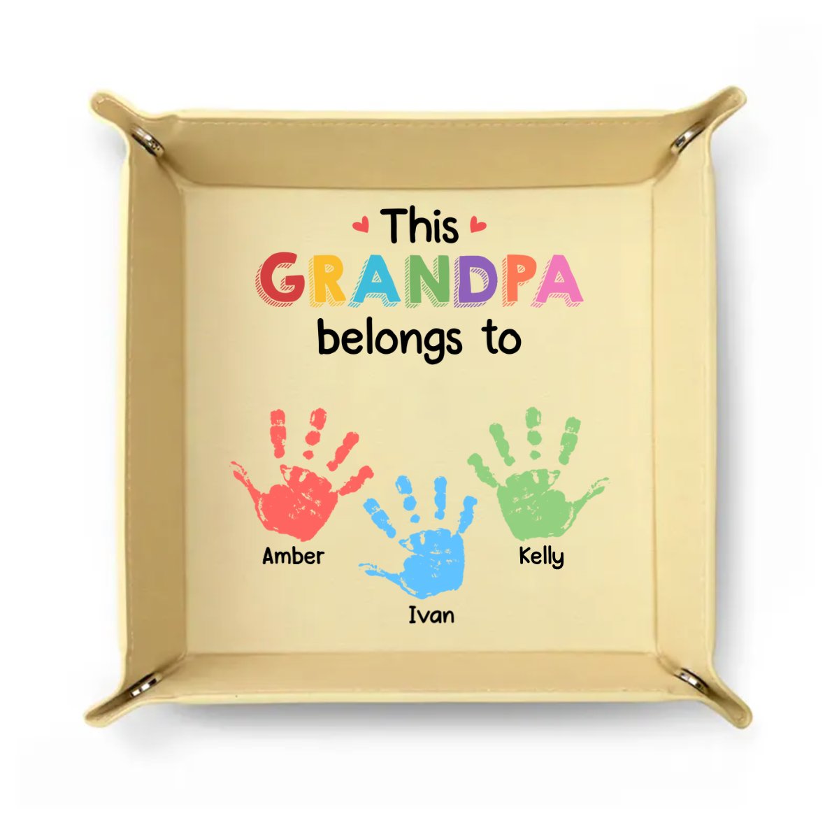 Family - This Grandpa Belongs To Grandkids Kids - Personalized Leather Valet Tray - Makezbright Gifts