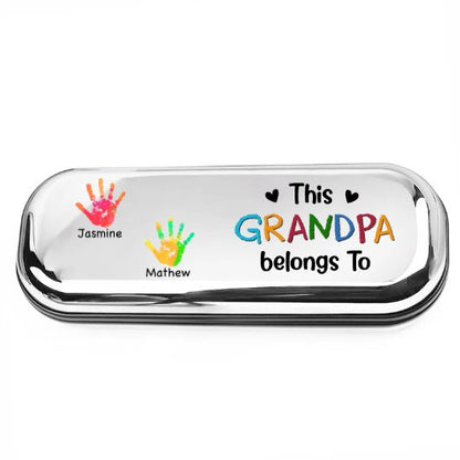 Family - This Grandpa Belongs To Hand Print - Personalized Chrome Glasses Case Box - Makezbright Gifts