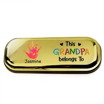 Family - This Grandpa Belongs To Hand Print - Personalized Chrome Glasses Case Box - Makezbright Gifts