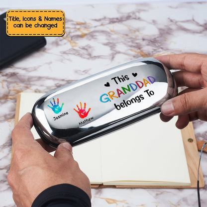 Family - This Grandpa Belongs To Hand Print - Personalized Chrome Glasses Case Box - Makezbright Gifts