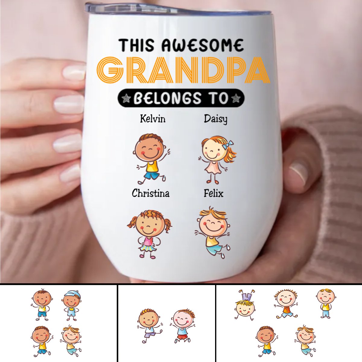 Family - This Grandpa Belongs To - Personalized Wine Tumbler (LH) - Makezbright Gifts