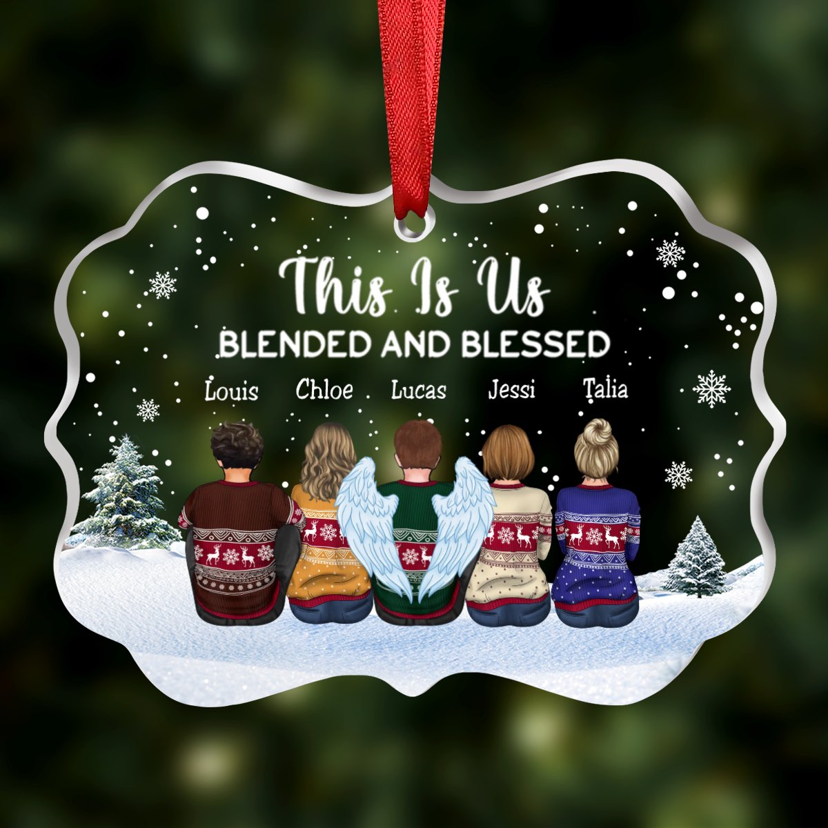 Family - This Is Us Blended And Blessed - Personalized Acrylic Ornament - Makezbright Gifts