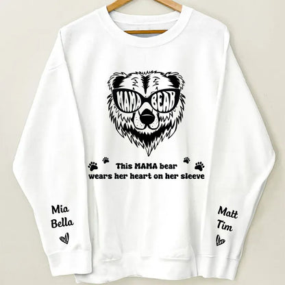 Family - This Mama Bear Wears Her Heart On Her Sleeve - Personalized Sweatshirt - Makezbright Gifts