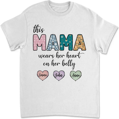 Family - This Mama Wear Her Heart On Her Belly - Personalized Unisex T - shirt - Makezbright Gifts