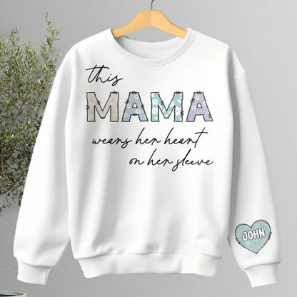 Family - This Mama Wear Her Heart On Her Sleeve - Personalized Sweater - Makezbright Gifts