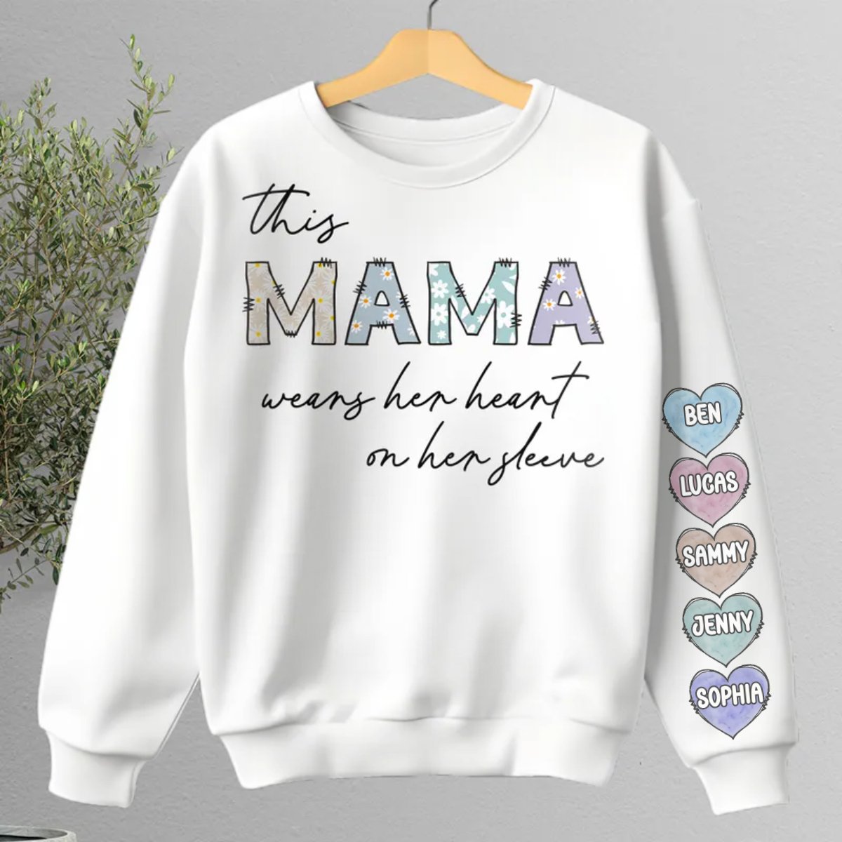 Family - This Mama Wear Her Heart On Her Sleeve - Personalized Sweater - Makezbright Gifts