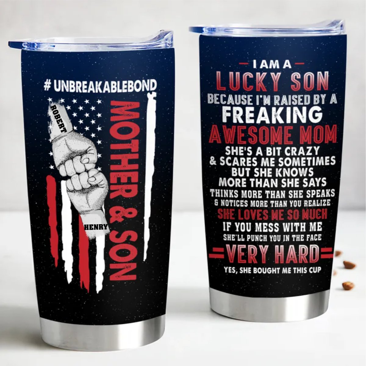 Family - Unbreakablebond Mother And Son, I Am A Lucky Son Of An Awesome Mom - Personalized Tumbler - Makezbright Gifts