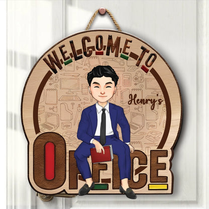 Family - Welcome To My Office - Personalized Shaped Wood Sign - Makezbright Gifts