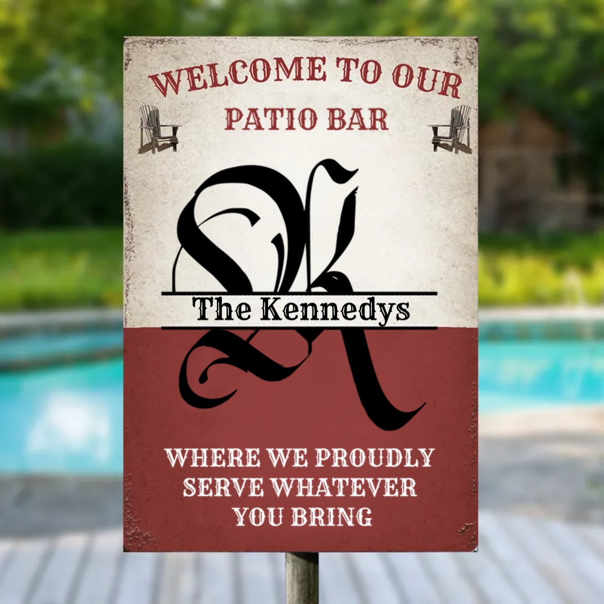 Family - Welcome To Our Patio Bar - Personalized Classic Metal Signs - Makezbright Gifts