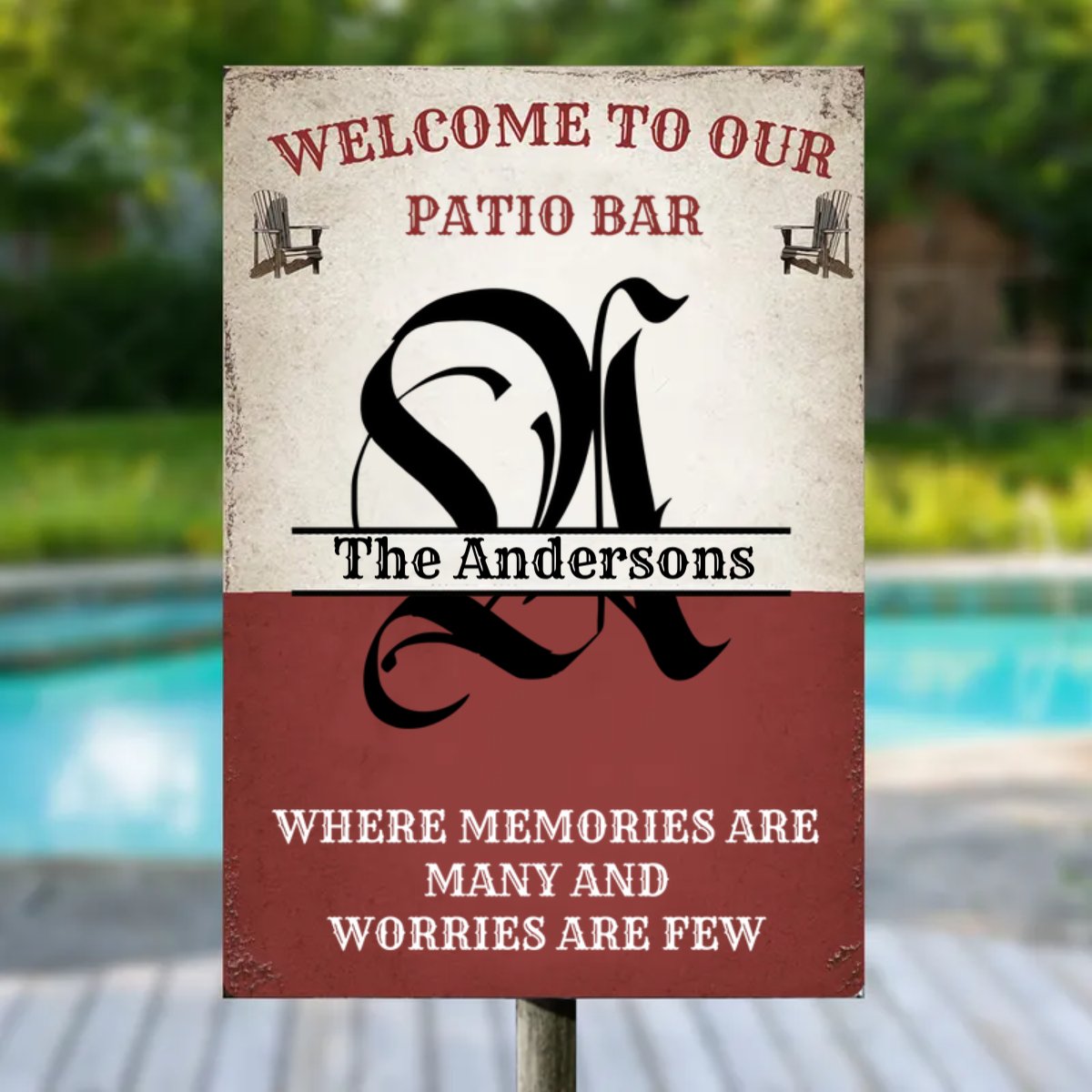 Family - Welcome To Our Patio Bar - Personalized Classic Metal Signs - Makezbright Gifts