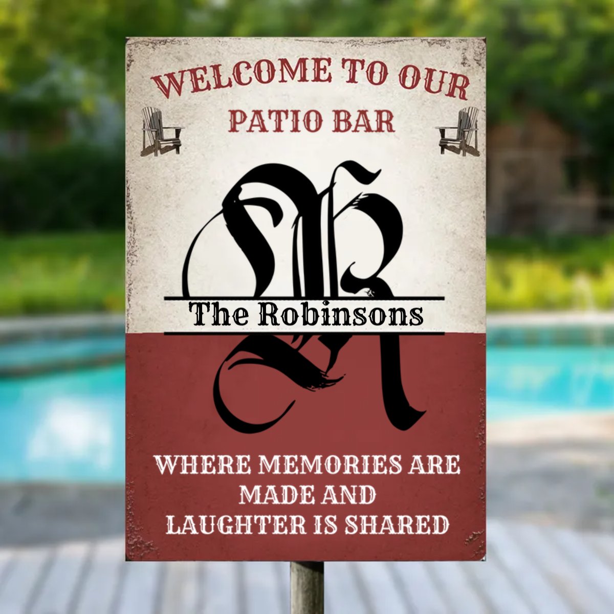 Family - Welcome To Our Patio Bar - Personalized Classic Metal Signs - Makezbright Gifts